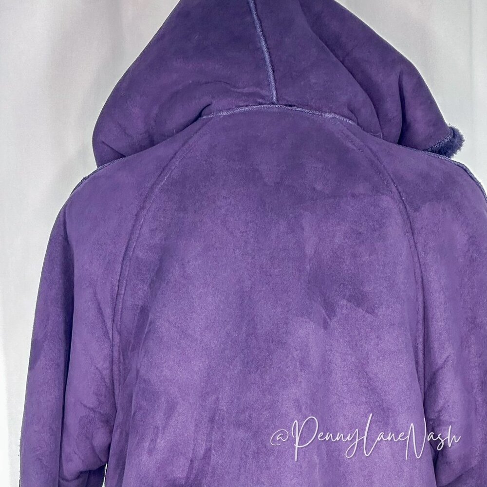 Larry Levine Sport Suede Faux Lined Hooded Pea Coat Purple - Picture 10 of 12